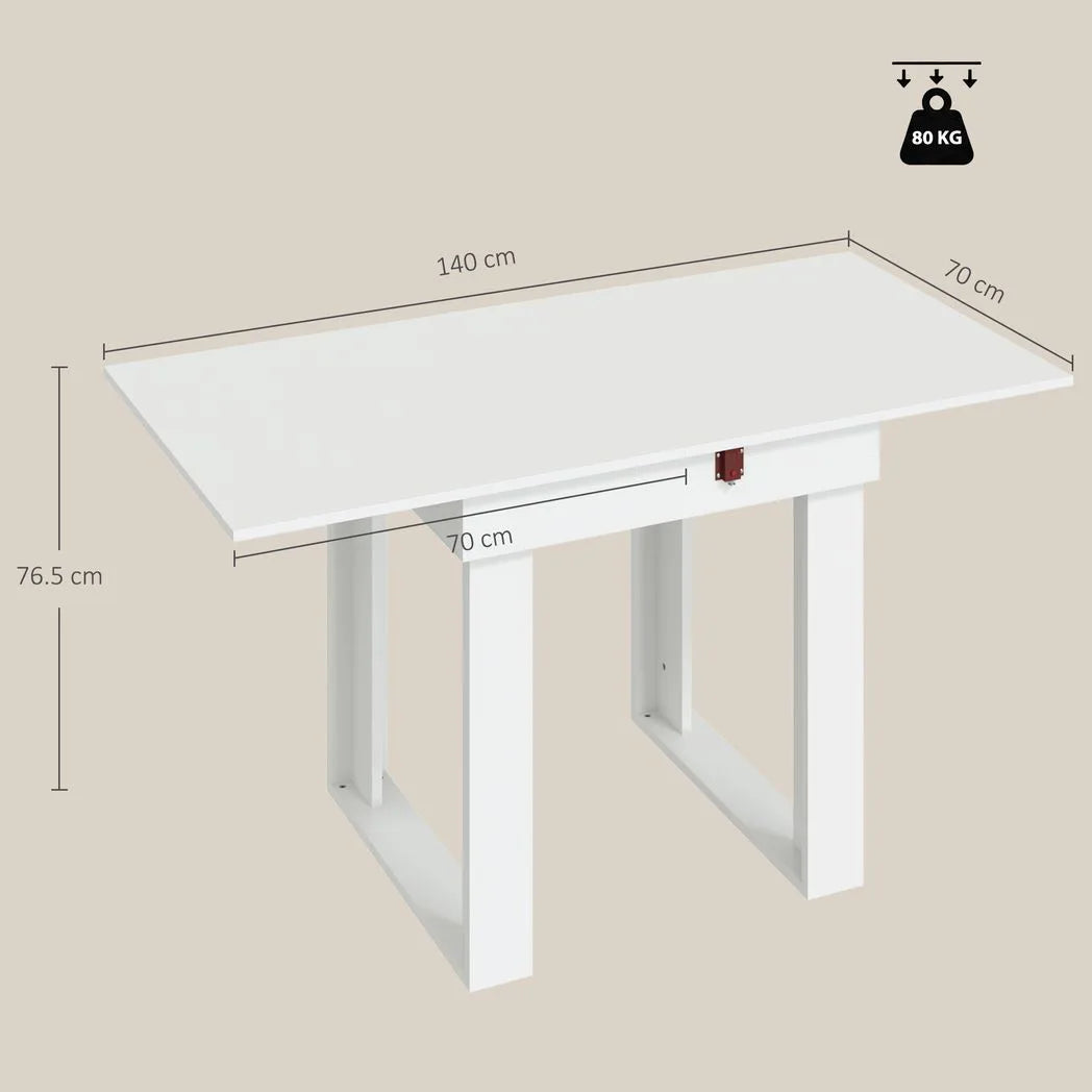 HOMCOM Folding Dining Table with Under-Table Storage – Extendable Kitchen Table for 4, White