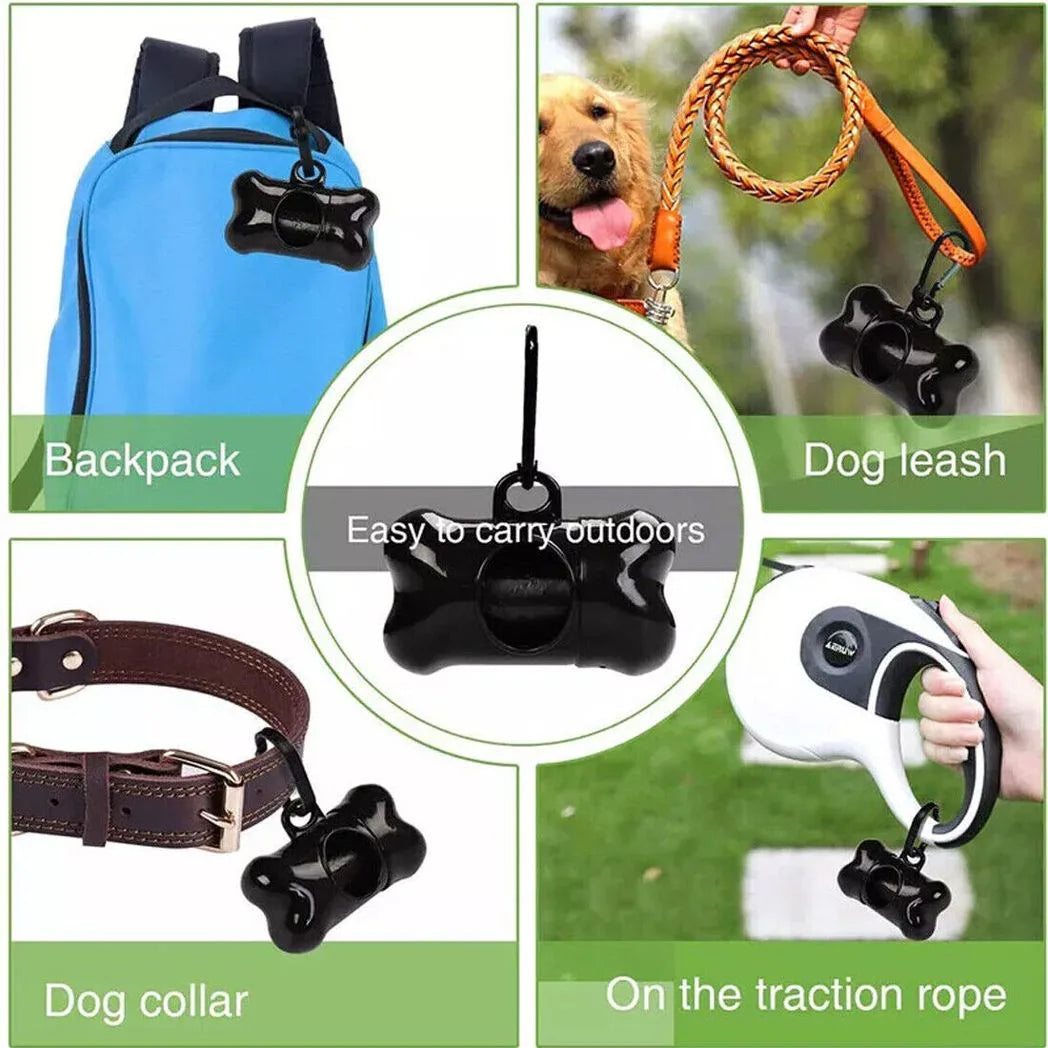 1100 Biodegradable Dog Poo Bags with Bone-Shaped Dispenser – 55 Rolls, Leak-Proof Pet Waste Bags, Black