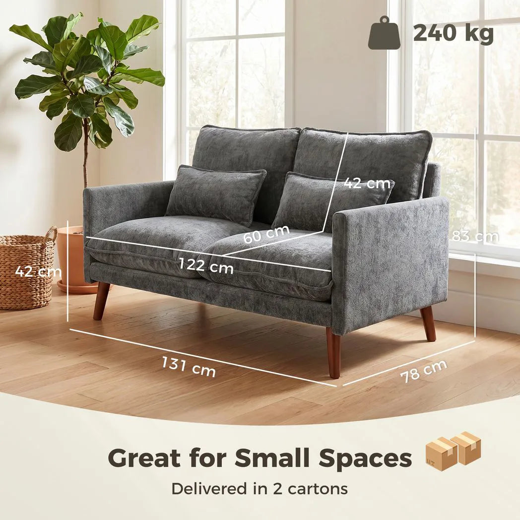 HOMCOM 2 Seater Sofa with Pocket Spring Cushions, Wide Deep Seat & Rubberwood Legs – Loveseat, Grey