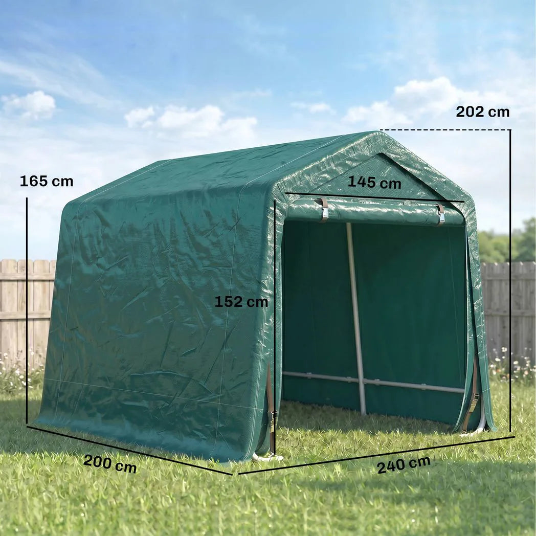 Outsunny 8 x 6.5 ft Portable Garden Storage Shed with Double Roll-up Zipper Door – Waterproof Bike Tent, Green