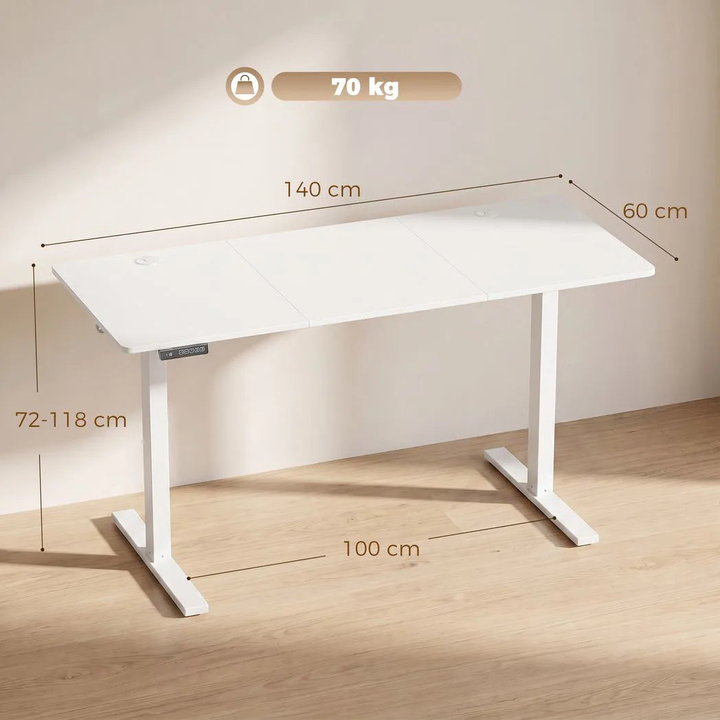 HOMCOM Electric Standing Desk with Memory Control, 140 x 60cm Height Adjustable Sit Stand Desk, LED Display, White
