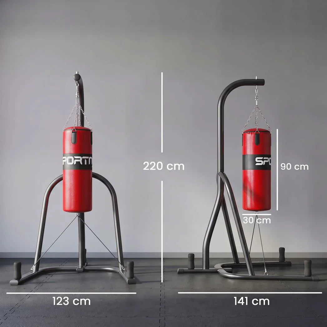 SPORTNOW Freestanding Punching Bag with Stand, 20kg Heavy Bag & Weight Plate Holders – Home Boxing Set, Red
