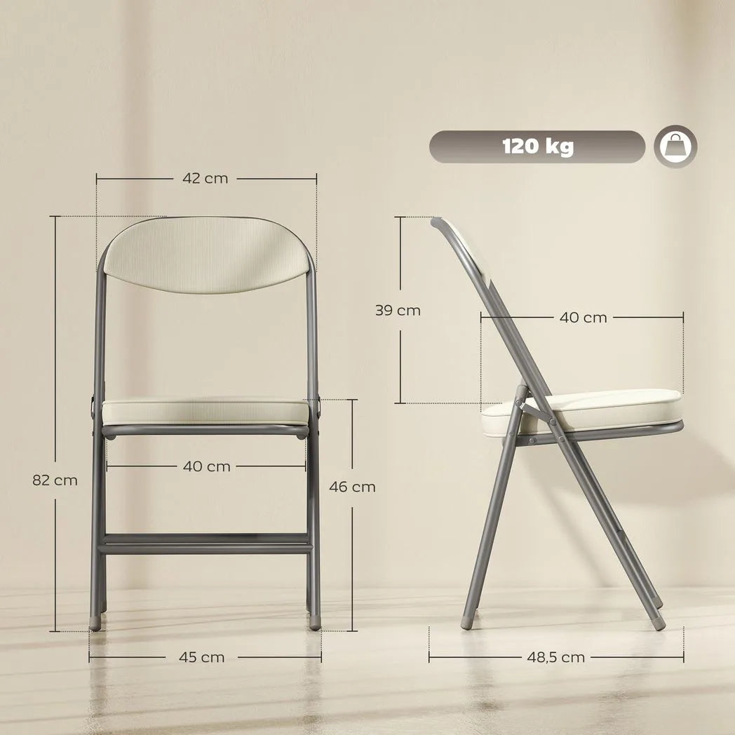 HOMCOM Set of 4 Folding Dining Chairs with Padded Corduroy Seat and High Back – Space-Saving Steel Frame, Cream