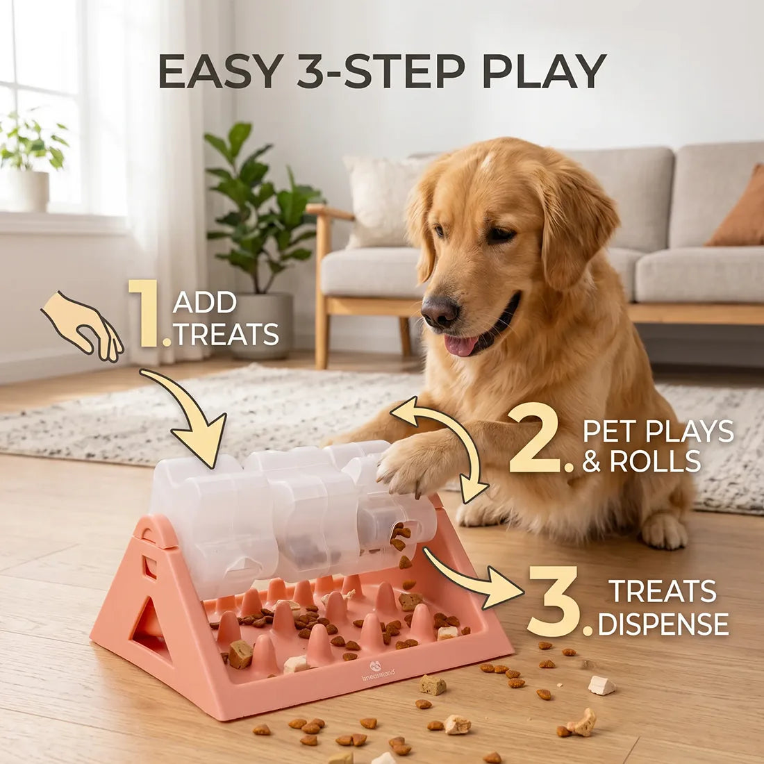 360° Rotating Puzzle Dog Bowl Slow Feeder – Anti-Gulp Interactive Treat Toy for Dogs & Cats, Pink