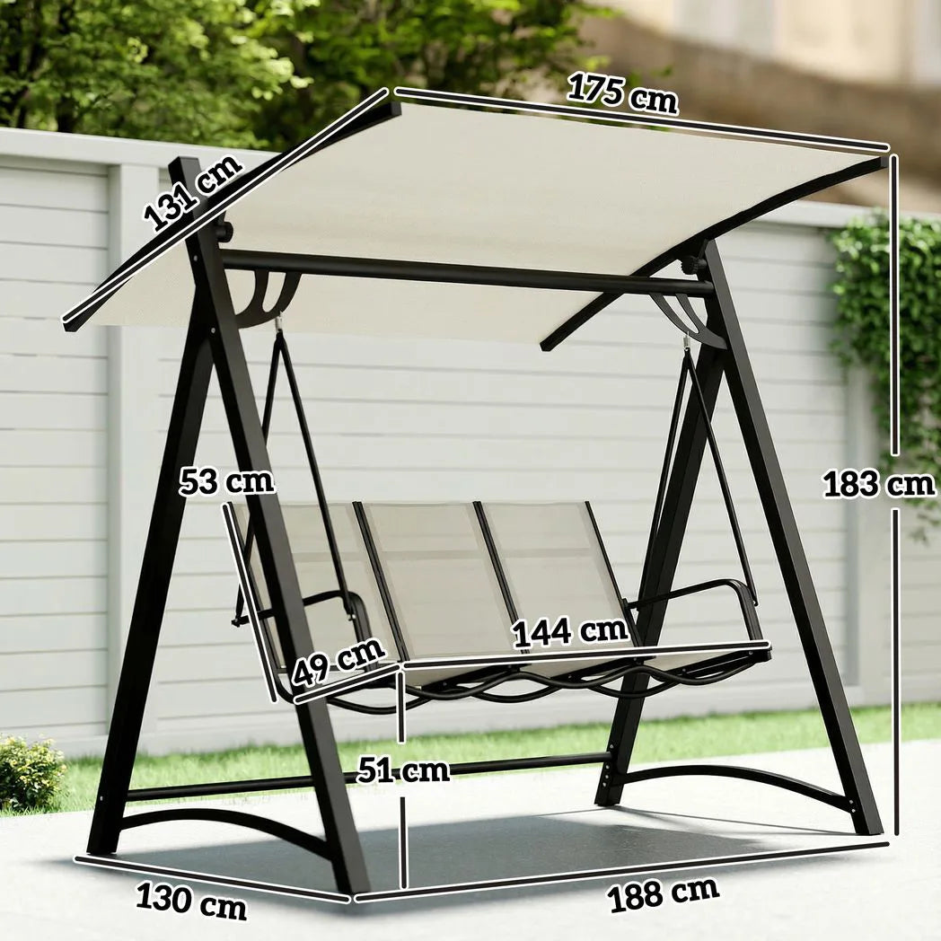 Outsunny 3 Seater Garden Swing Chair with Adjustable Canopy and Breathable Mesh Seat, 360 kg Capacity, White