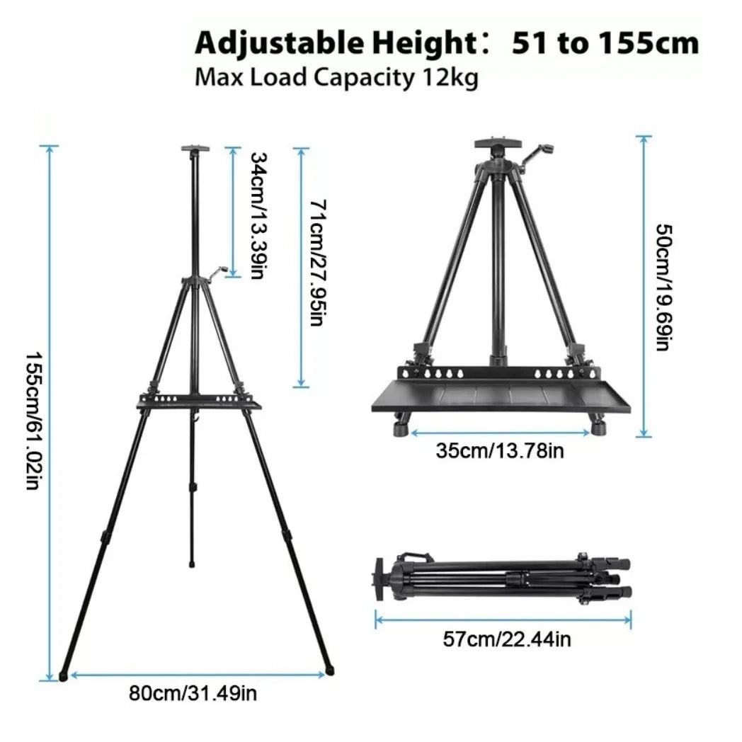 Adjustable Aluminium Art Easel Stand, 51–155cm Folding Tripod with Carry Bag – Painting & Display