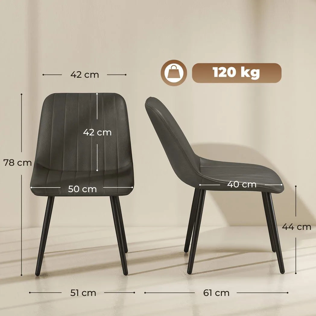 HOMCOM Faux Leather Dining Chairs Set of 2 with Metal Legs and Curved Back – Upholstered Kitchen Chairs, Grey