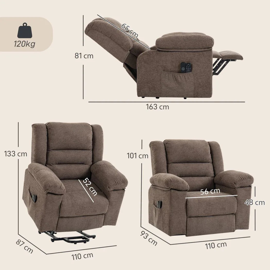 HOMCOM Oversized Riser Recliner Chair with Massage and Heat, Power Lift, Wide Seat and Back, Brown