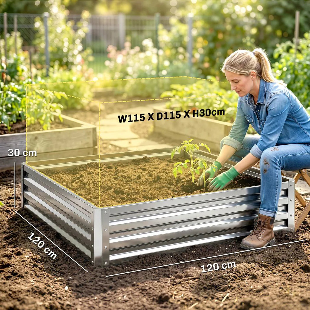 Outsunny 120 x 120 cm Raised Garden Bed with Galvanised Steel Frame – Open Base Planter for Vegetables and Herbs