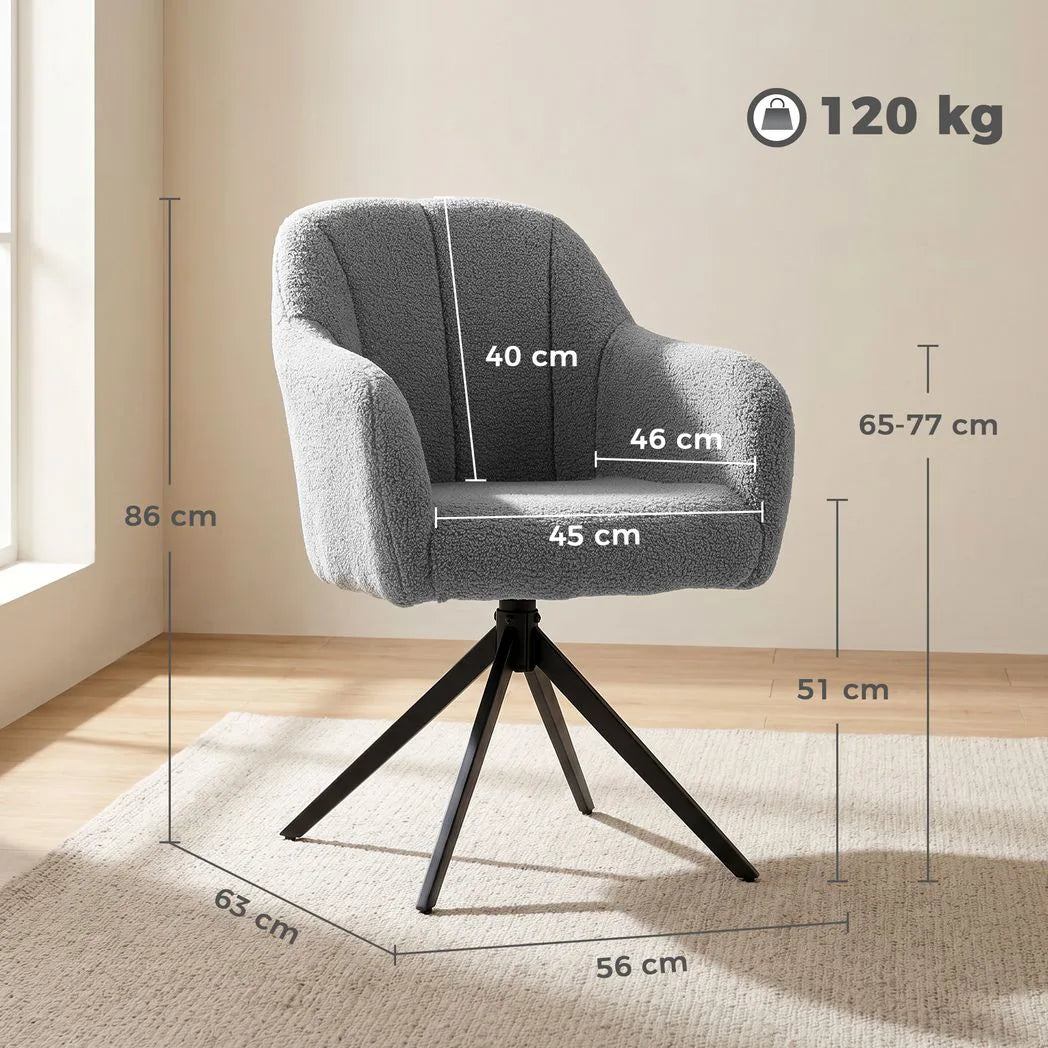 HOMCOM 360° Swivel Accent Chair with Teddy Fleece and Channel Tufting – Curved Armchair, Grey