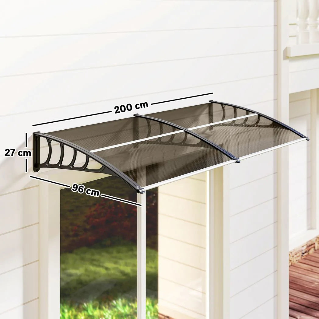 Outsunny Front Door Canopy, 200 x 96 cm Polycarbonate Rain Shelter with Aluminium Frame – Outdoor Awning