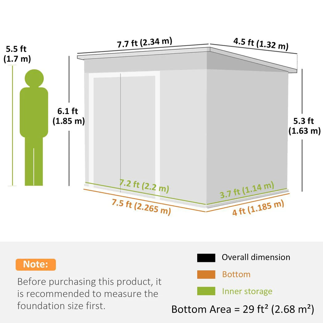 Outsunny 7.5 x 4.3ft Galvanised Metal Garden Shed with 3 Lockable Doors and Vents, Dark Grey