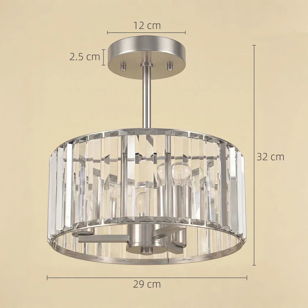 HOMCOM Semi Flush Modern Crystal Chandelier Ceiling Light with E14 Base – Silver Tone