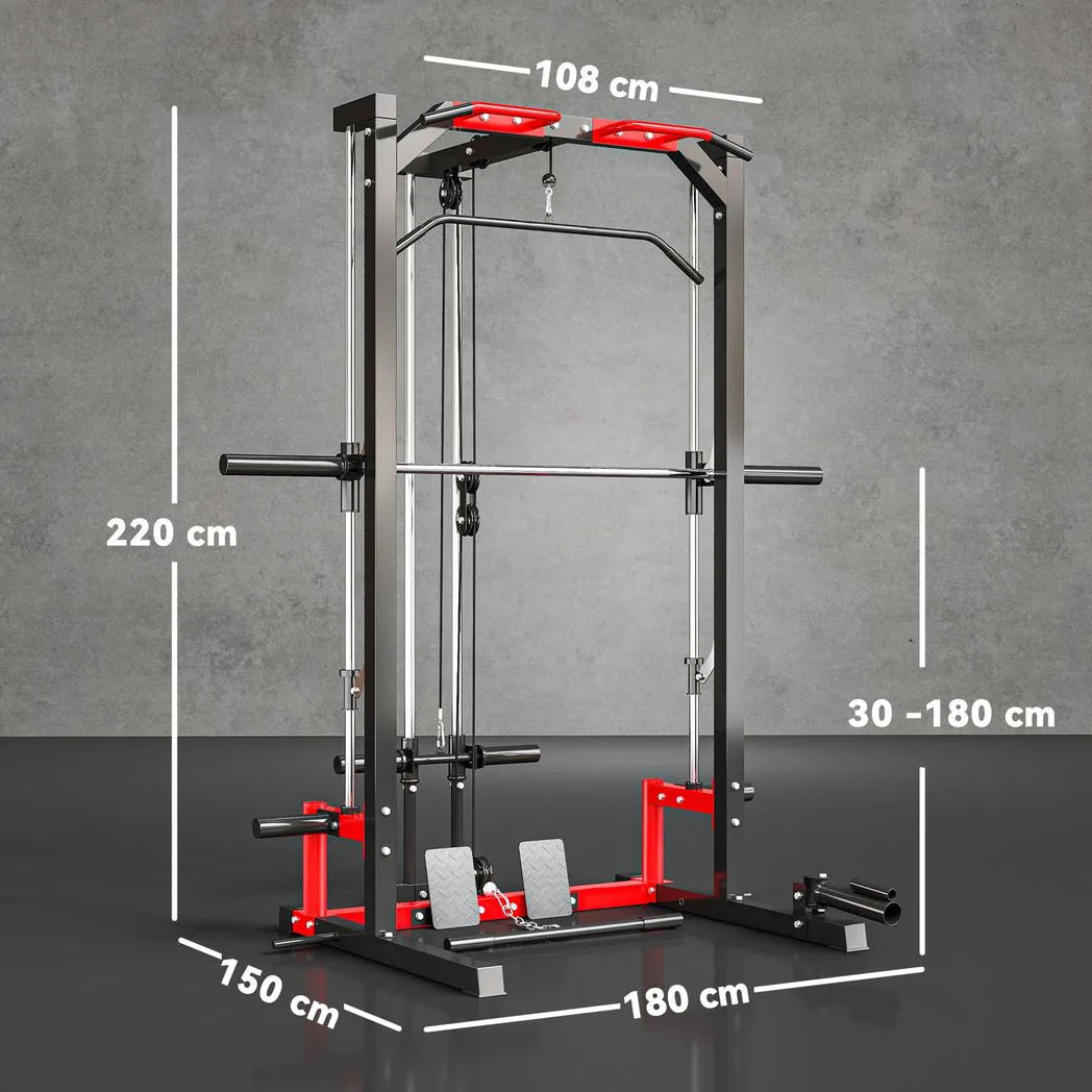 SPORTNOW Cable Crossover Machine with Pull Up Bar, Lat Pull Down & Squat Rack – Multi-Function Power Rack