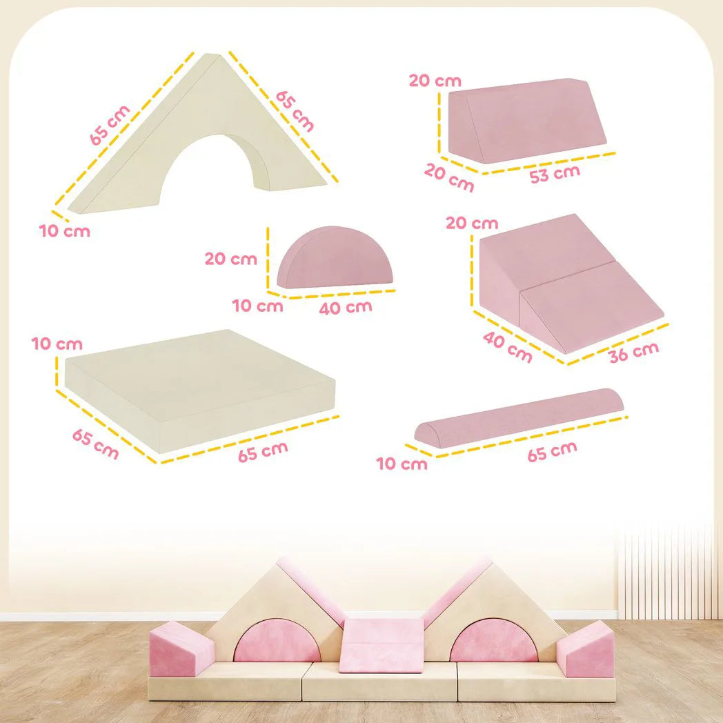 AIYAPLAY 12-Piece Foam Modular Soft Play Set with Slide – Kids Convertible Play Sofa for Playroom, Pink