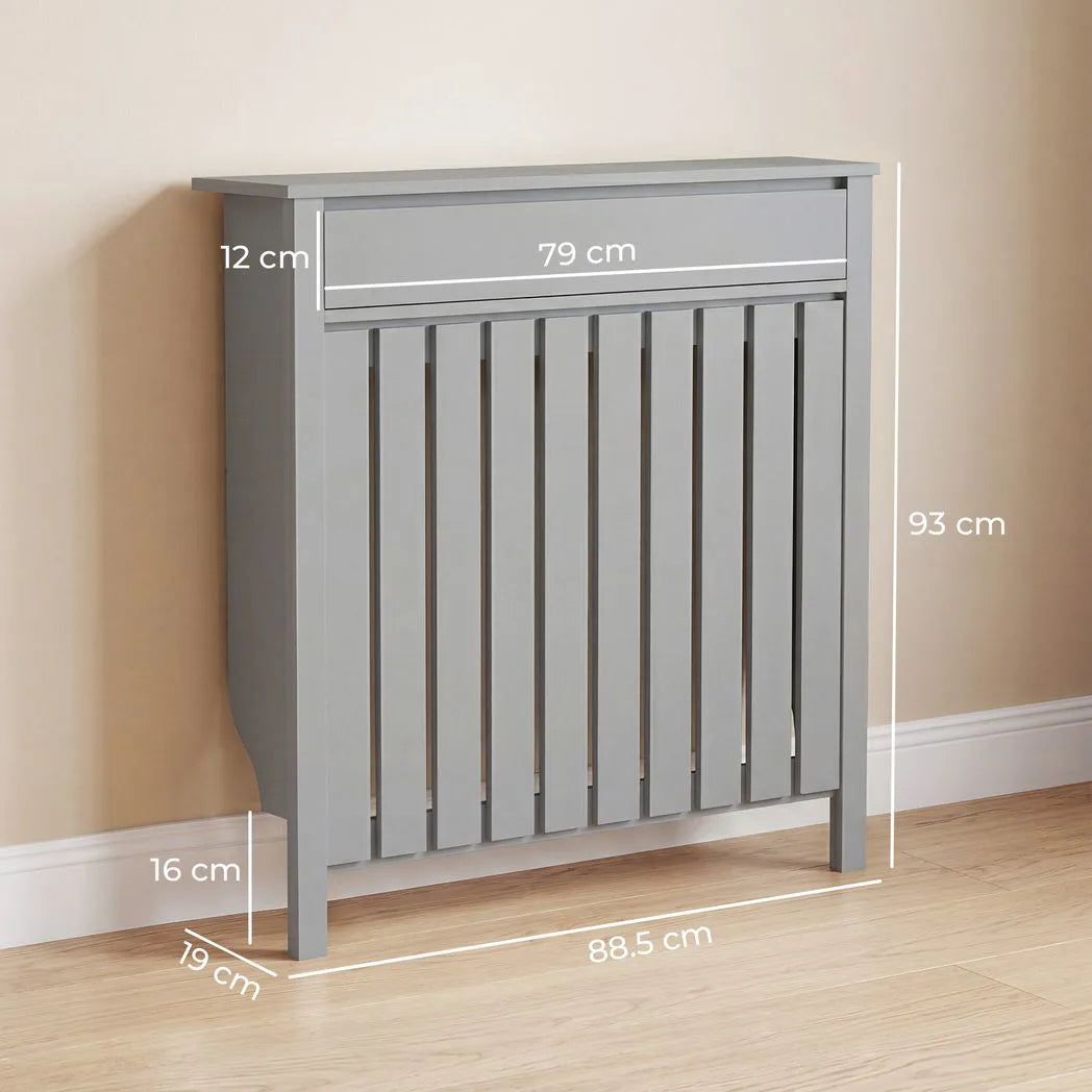 HOMCOM Rustic-Look Radiator Cover with Top Drawer, 93 x 88.5cm – Slimline Heater Guard, Grey