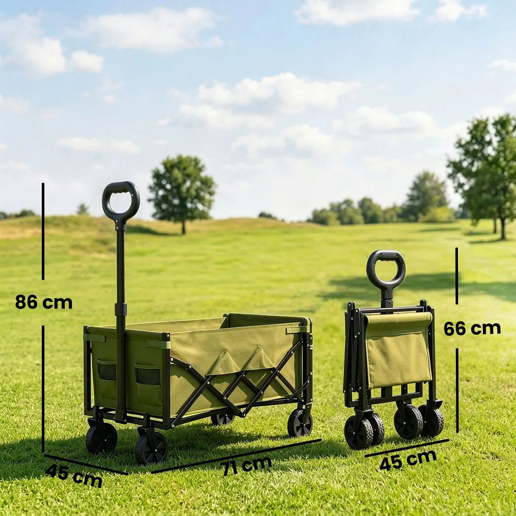 Outsunny 60L Foldable Festival Trolley – Collapsible Wagon Cart with Drop-Down Tailgate and Adjustable Handle, Green