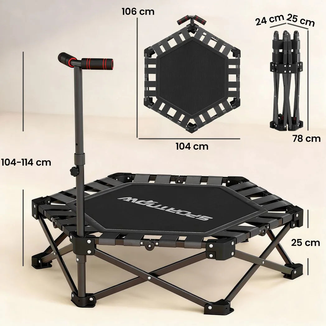 SPORTNOW 42" Foldable Mini Trampoline with 3-Level Adjustable Handle & Storage Bag – Fitness Rebounder for Adults