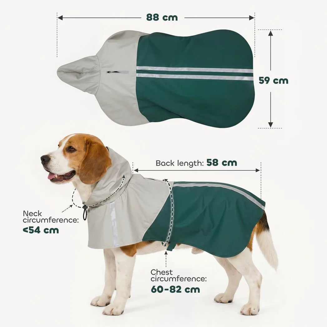 PawHut Waterproof Dog Raincoat with Hood – Breathable, Reflective, Leash Hole, Medium Dogs, Green