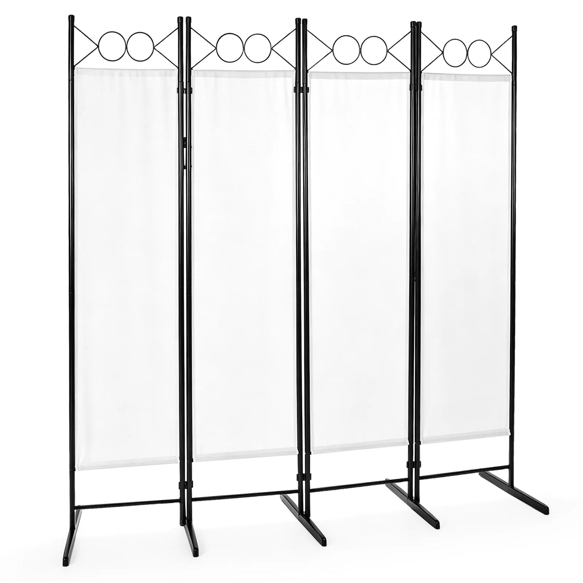 4-Panel Folding Room Divider Screen with Carbon Steel Frame and Polyester Fabric – Freestanding Privacy Screen, Off-White