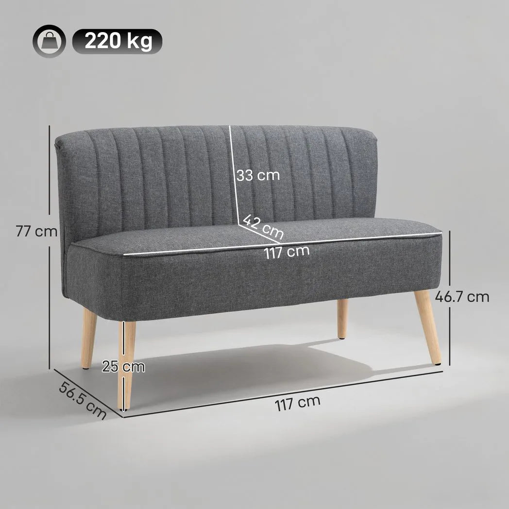 HOMCOM 117 cm Small 2 Seater Loveseat Sofa with Thick Padded Seat and Rubberwood Legs, Grey