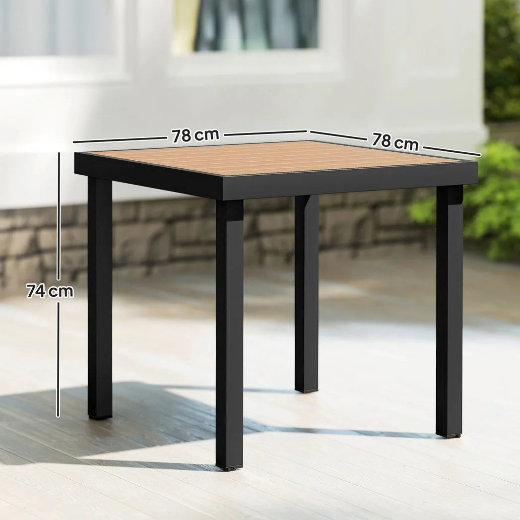 Outsunny 78 cm Square Garden Dining Table for 4 with Aluminium Frame – Waterproof Wood-Effect Outdoor Table