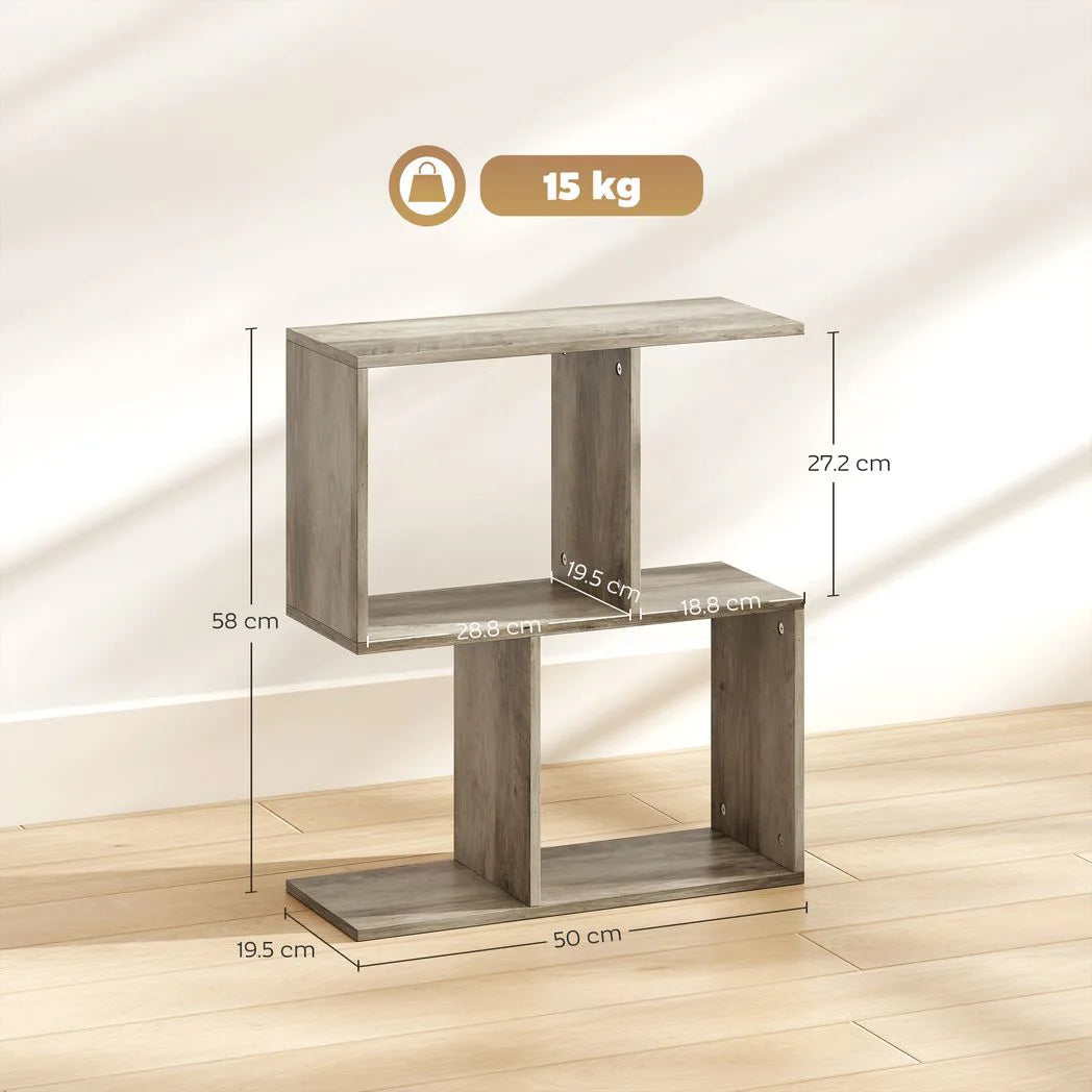HOMCOM S-Shaped Narrow Side Table with 3-Tier Storage Shelves – Slim Living Room End Table, 50W x 19.5D x 58H cm, Grey