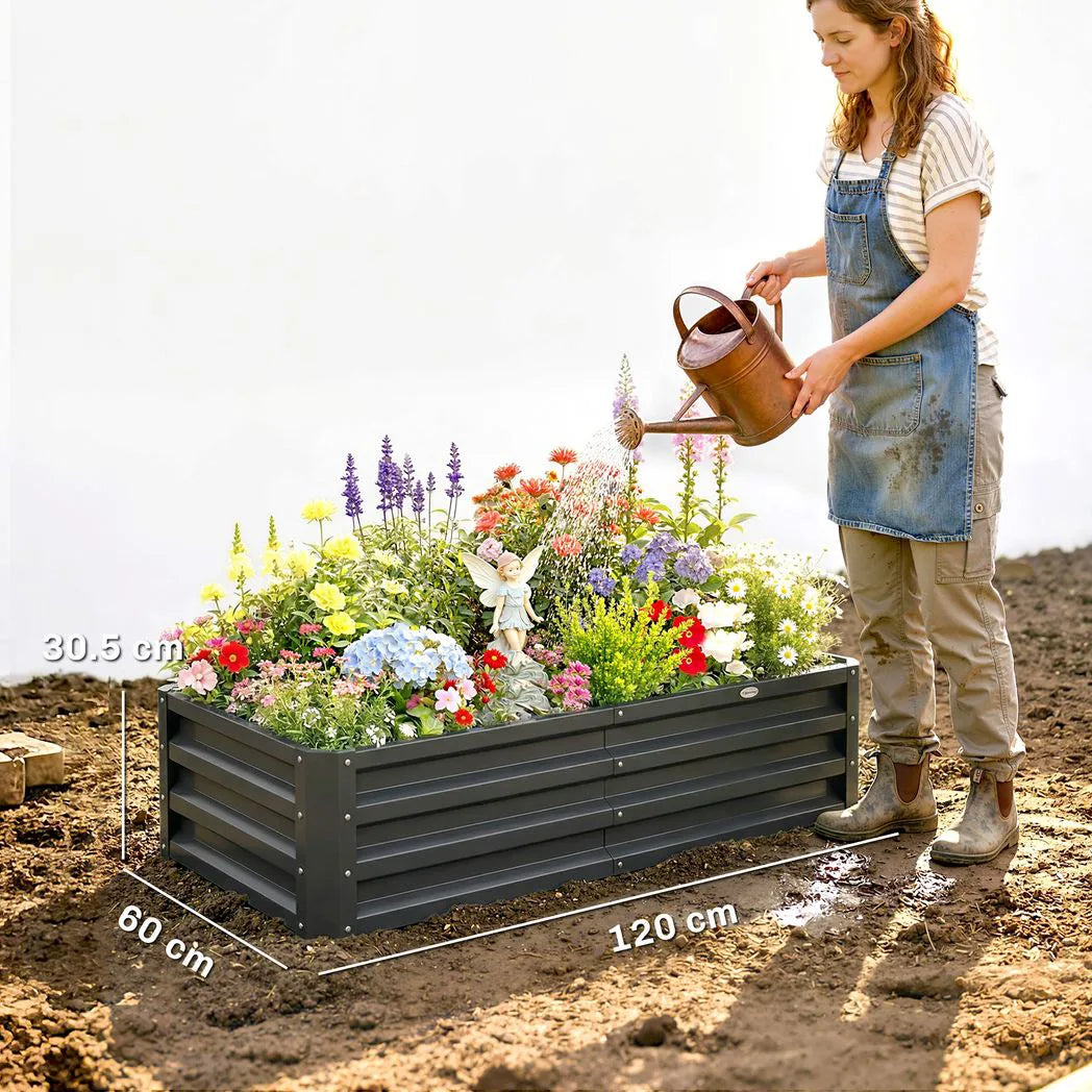 Outsunny Set of 2 Raised Beds for Garden, Galvanised Outdoor Planters for Herbs Vegetables