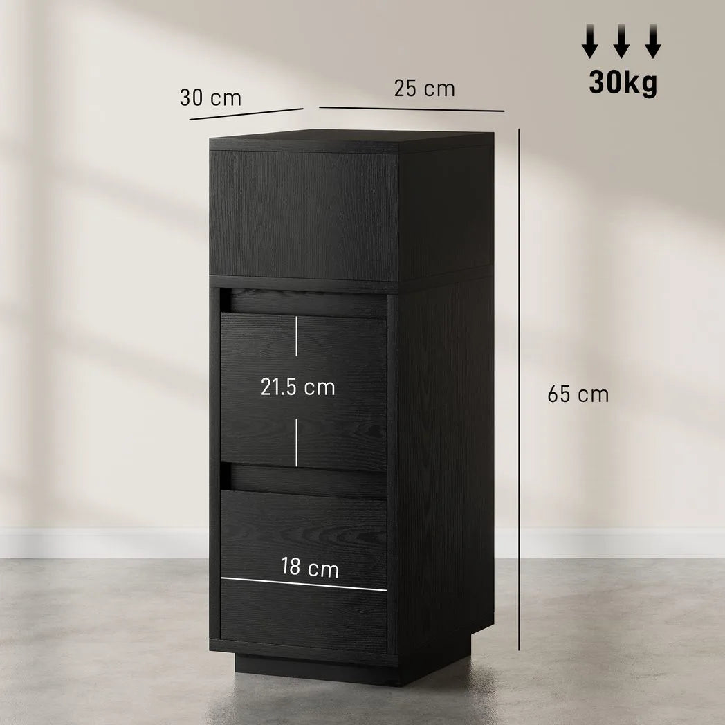 HOMCOM Slim Bedside Table with Open Shelf and 2 Drawers – Narrow Bedside Cabinet for Bedroom or Living Room, Black