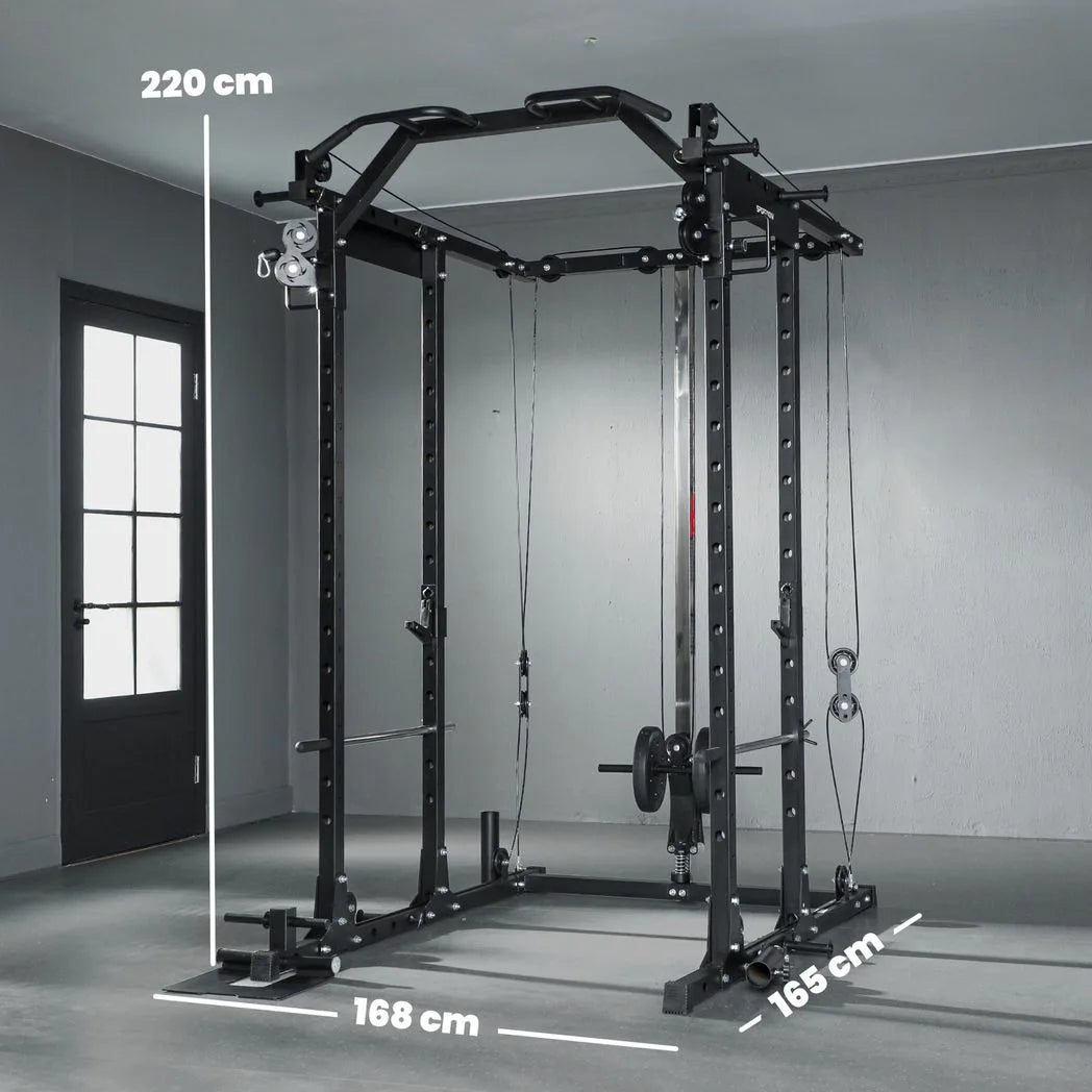 SPORTNOW Cable Crossover Machine with Lat Pull-Down, Pull-Up Station & Barbell Rack – Home Multi Gym