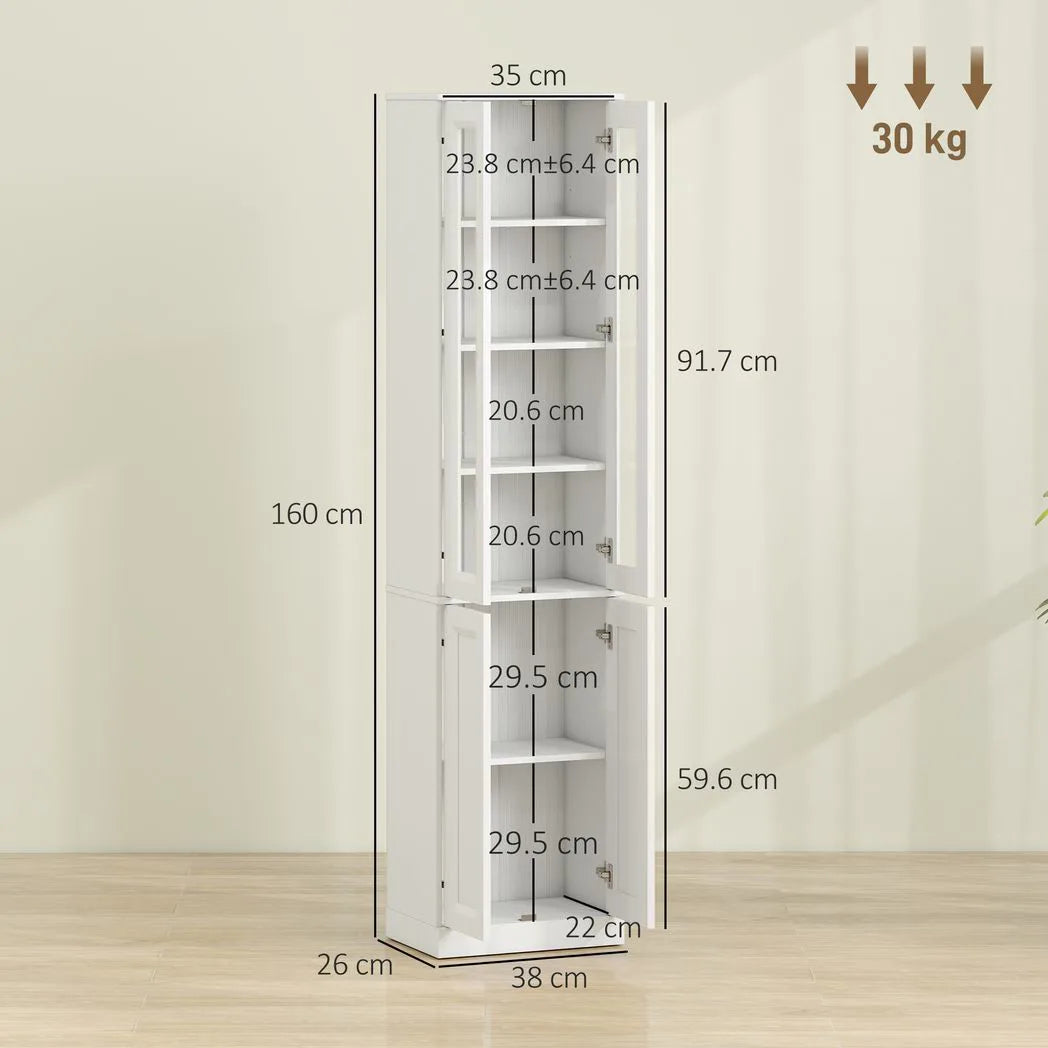 HOMCOM Tall Bathroom Storage Cabinet with 6 Tiers, Adjustable Shelf and 4 Soft-Close Doors – Slim Floor Cabinet, White