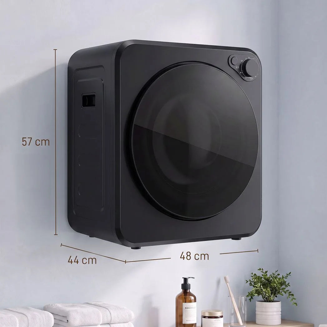HOMCOM 4kg Front Load Tumble Dryer with 400W/800W Heat Settings – Compact Wall-Mount Laundry Dryer, Black
