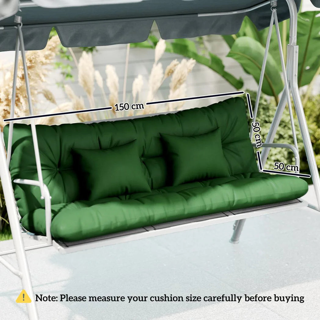 Outsunny 3-Seater Swing Chair Cushion Set – Seat and Back Cushions with 2 Pillows, Water-Repellent, Green