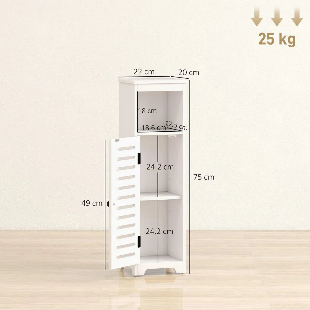 HOMCOM Slim Bathroom Floor Cabinet with Louvered Door, Open Shelf and Adjustable Shelf – Storage Unit, White