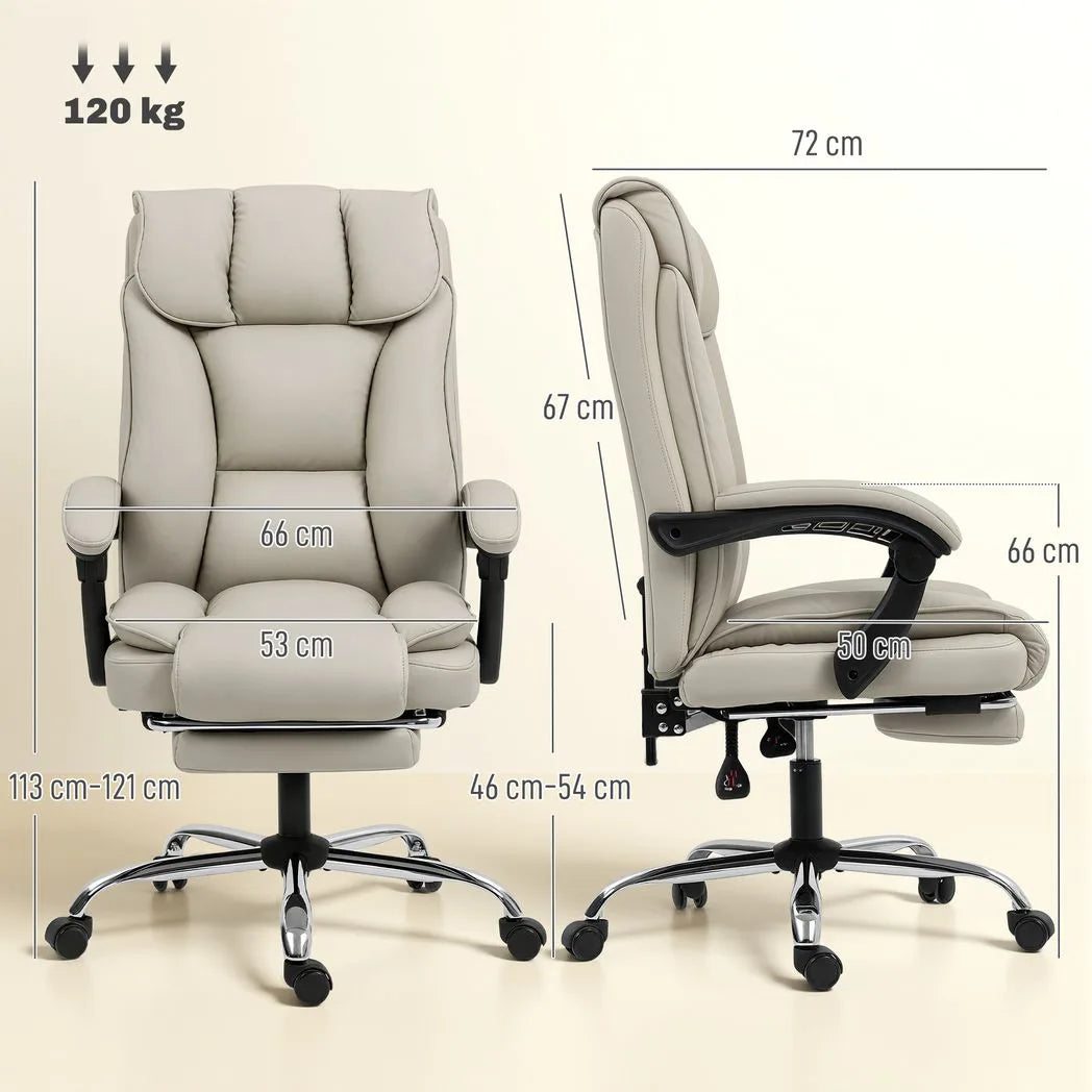 HOMCOM Pet-Friendly Faux Leather Executive Office Chair with Footrest and Double-Layer Padding, Khaki