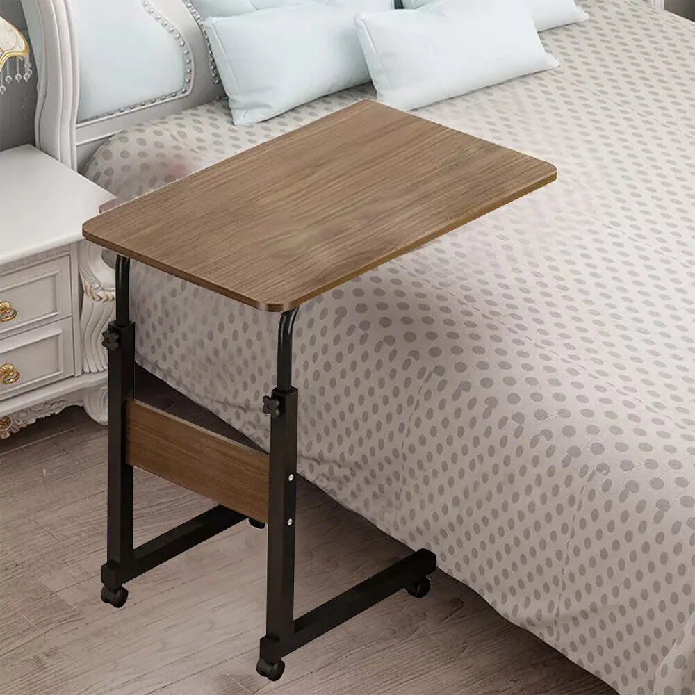 Height-Adjustable C-Shaped Overbed Table on Lockable Wheels – Mobile Laptop Tray, Bedside and Sofa Side Table