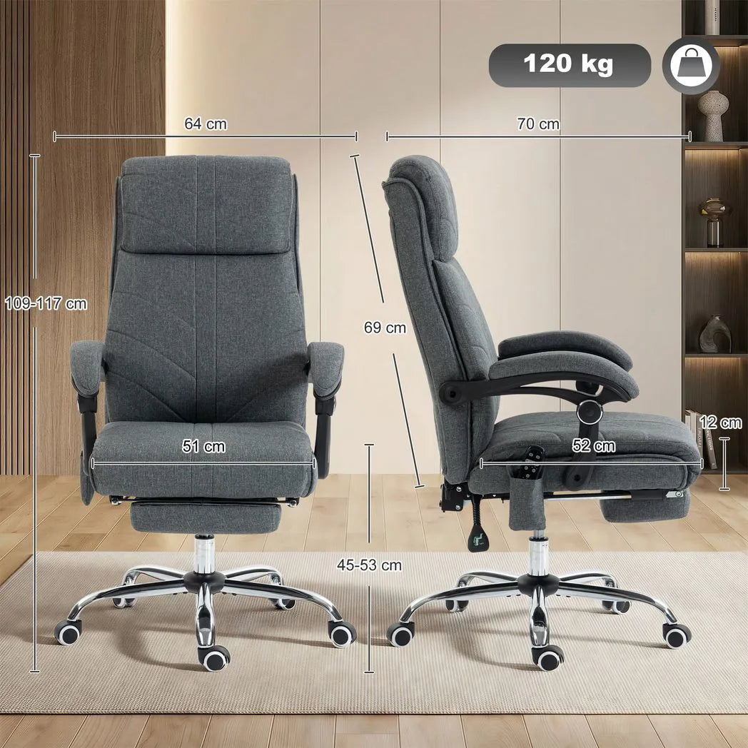 Vinsetto High Back Massage Office Chair with Heat, Footrest & 135° Recline – Ergonomic Executive Chair, Grey