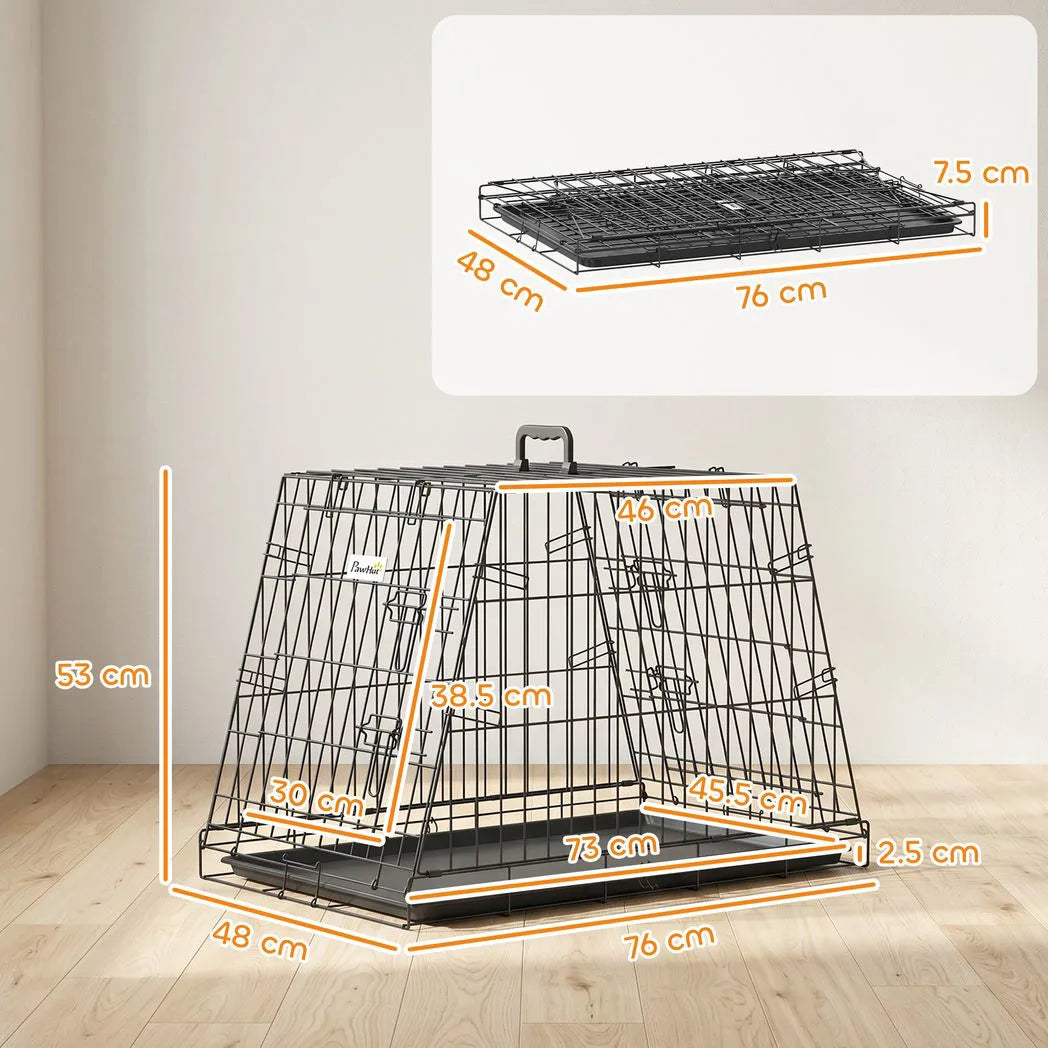 PawHut 30" Collapsible Car Dog Crate with Slanted Design, Tray & Handle, 76 x 48 x 53 cm – Small Dog Travel Cage