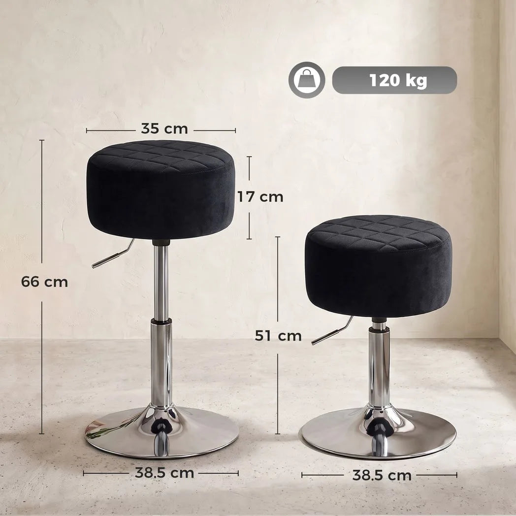 HOMCOM Adjustable Swivel Bar Stool with Velvet-Feel Padded Seat and Round Base – Kitchen Breakfast Stool, Black