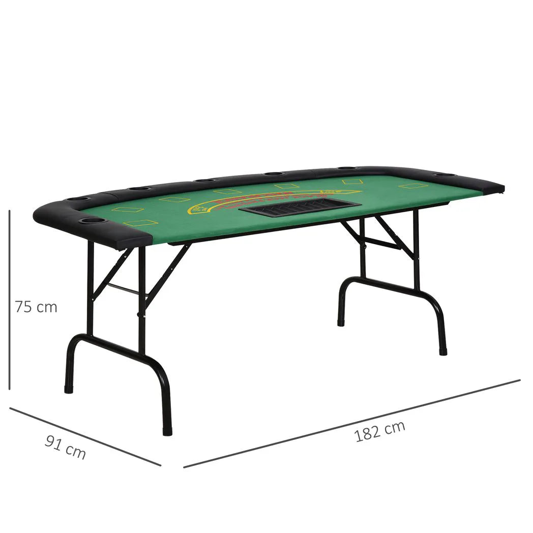 HOMCOM 7-Player Folding Poker Table with Chip Tray, Cup Holders & Padded Rails – Blackjack Card Table, Green