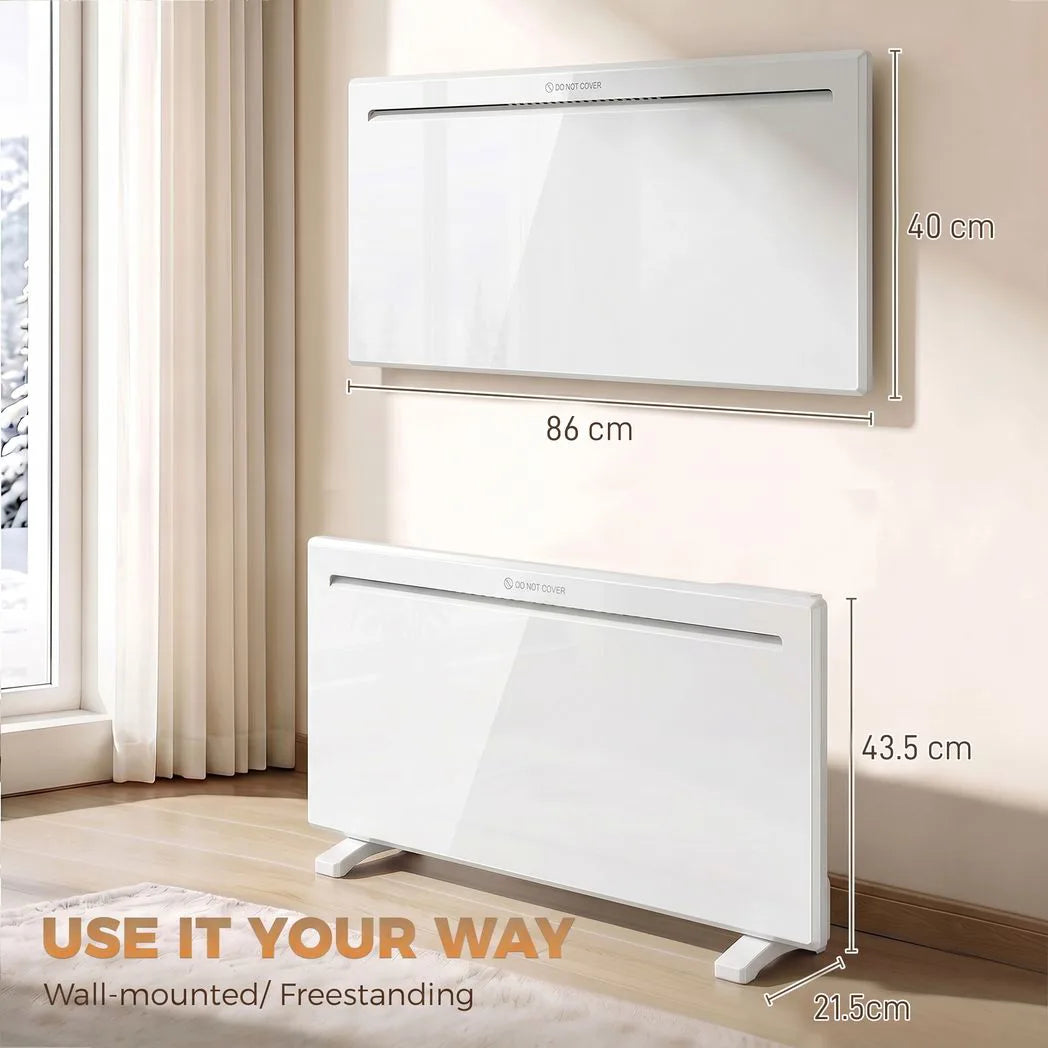 HOMCOM 2000W Smart WiFi Panel Heater with Weekly Timer & Anti-Frost – Wall Mounted or Freestanding, White