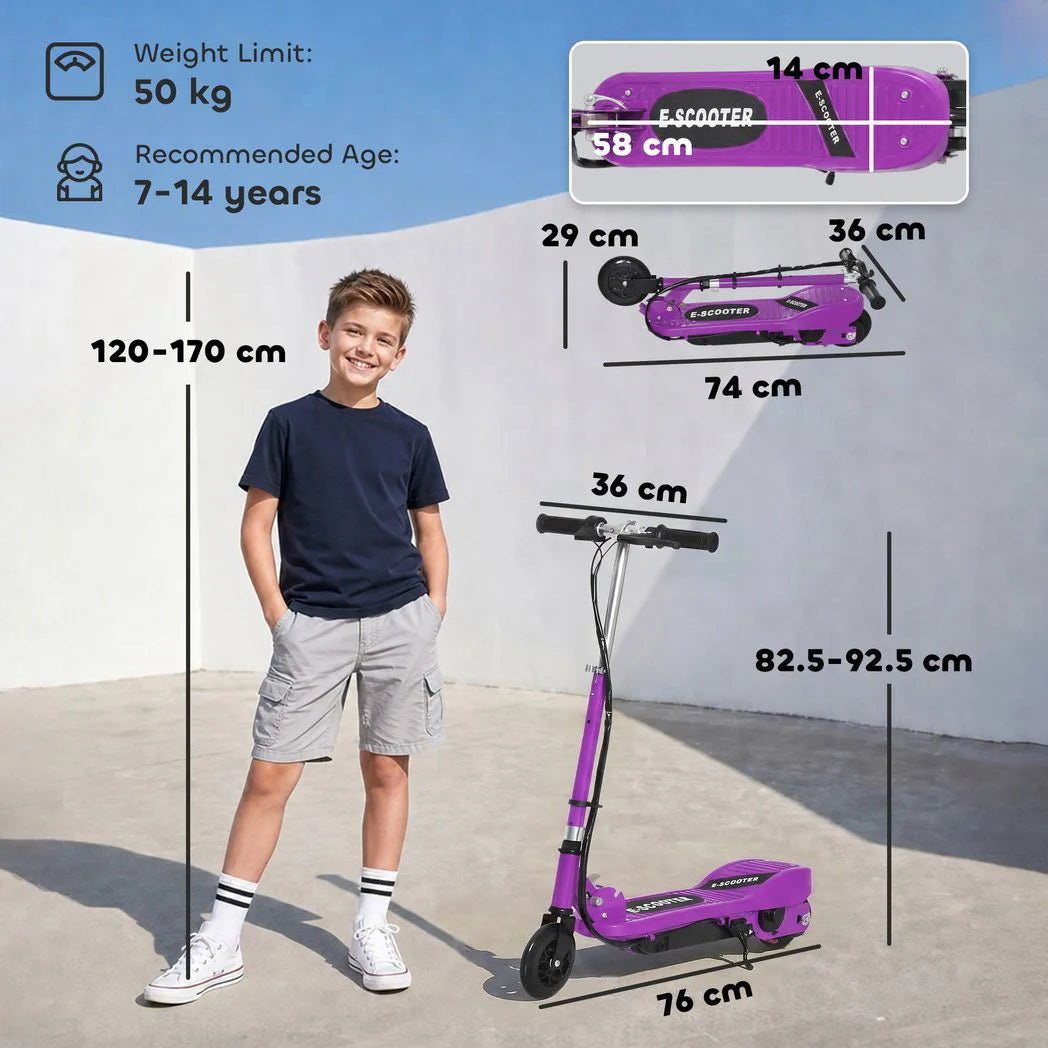 HOMCOM Foldable Electric Kids Scooter with Dual 12V Batteries, Adjustable Handlebar – Ride-On for Ages 7-14, Purple