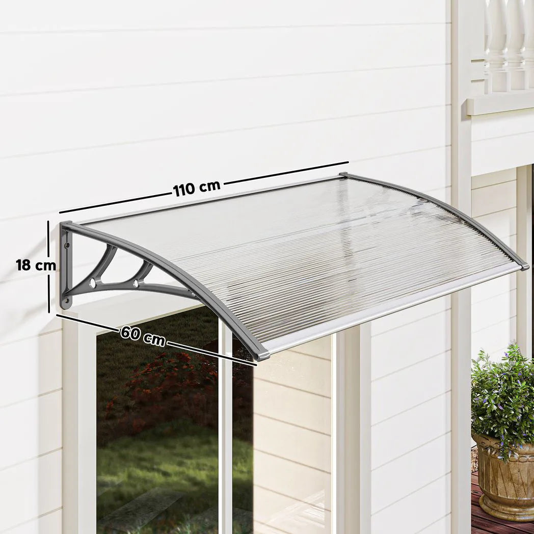 Outsunny Front Door Canopy with Polycarbonate Panels – Outdoor Rain Shelter and Awning, 110 x 60cm, Grey