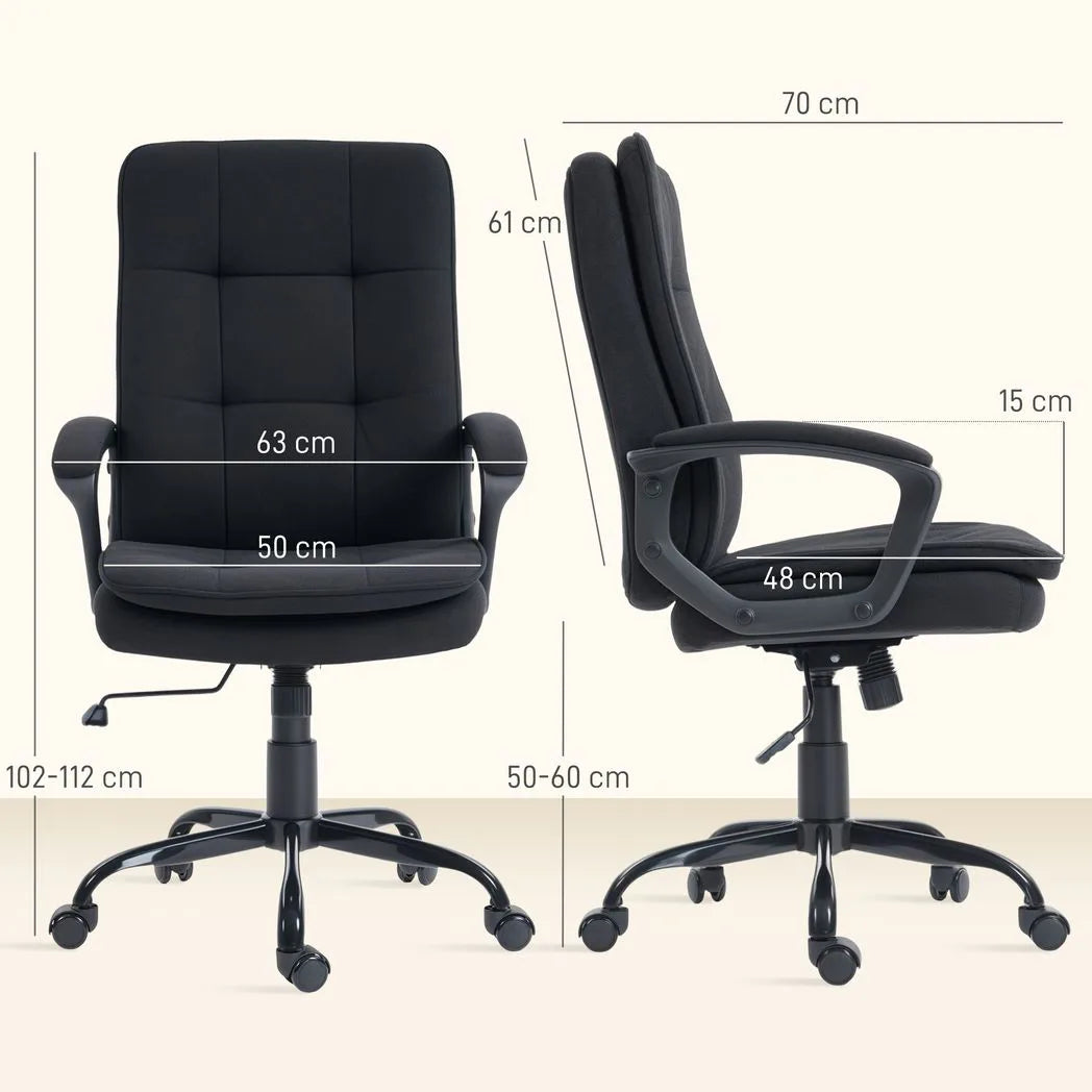 HOMCOM Linen-Look Office Chair with Double-Padded Seat & Back, Height Adjustable Swivel Desk Chair – Black