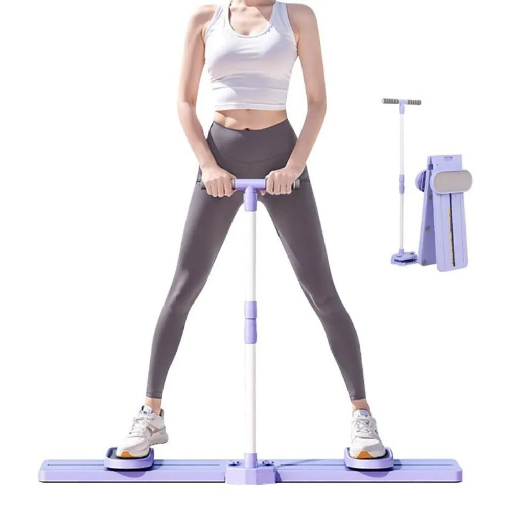 5-in-1 Folding Ski Machine & Hip Leg Exerciser with Counter & Tension Ropes – Home Core Trainer, Purple