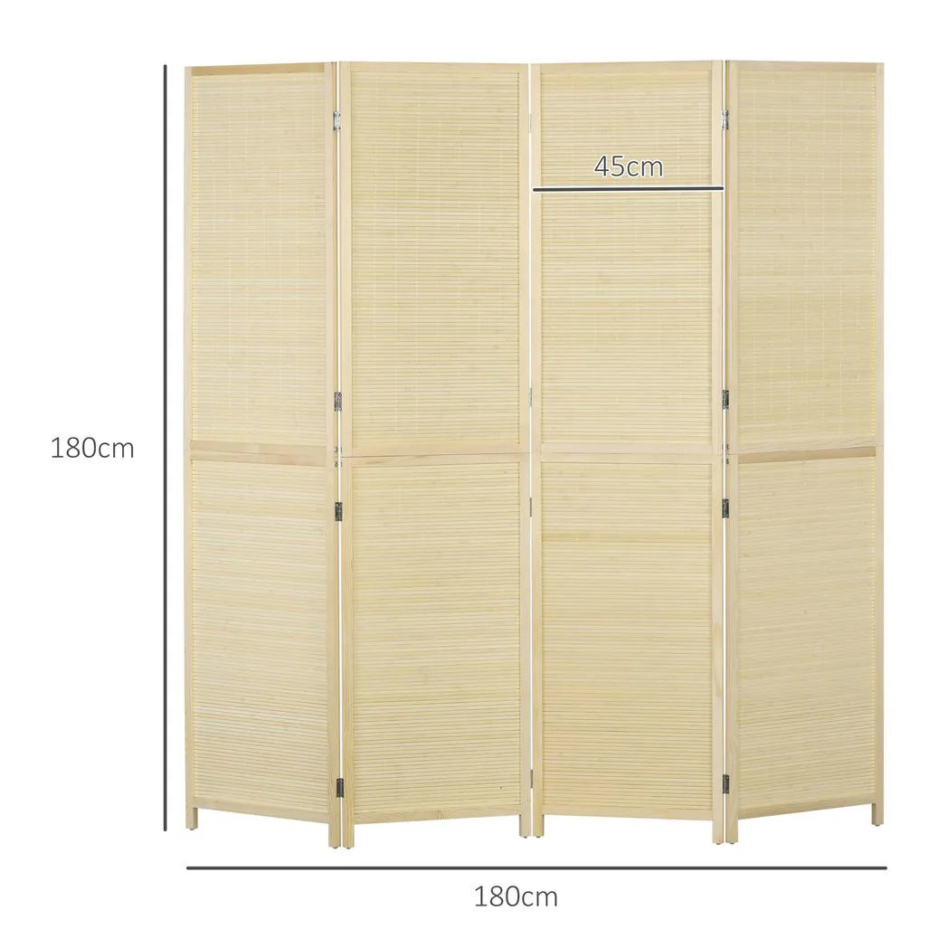 HOMCOM 4-Panel Bamboo Rattan Room Divider – Freestanding Folding Privacy Screen, 180 x 180cm, Natural