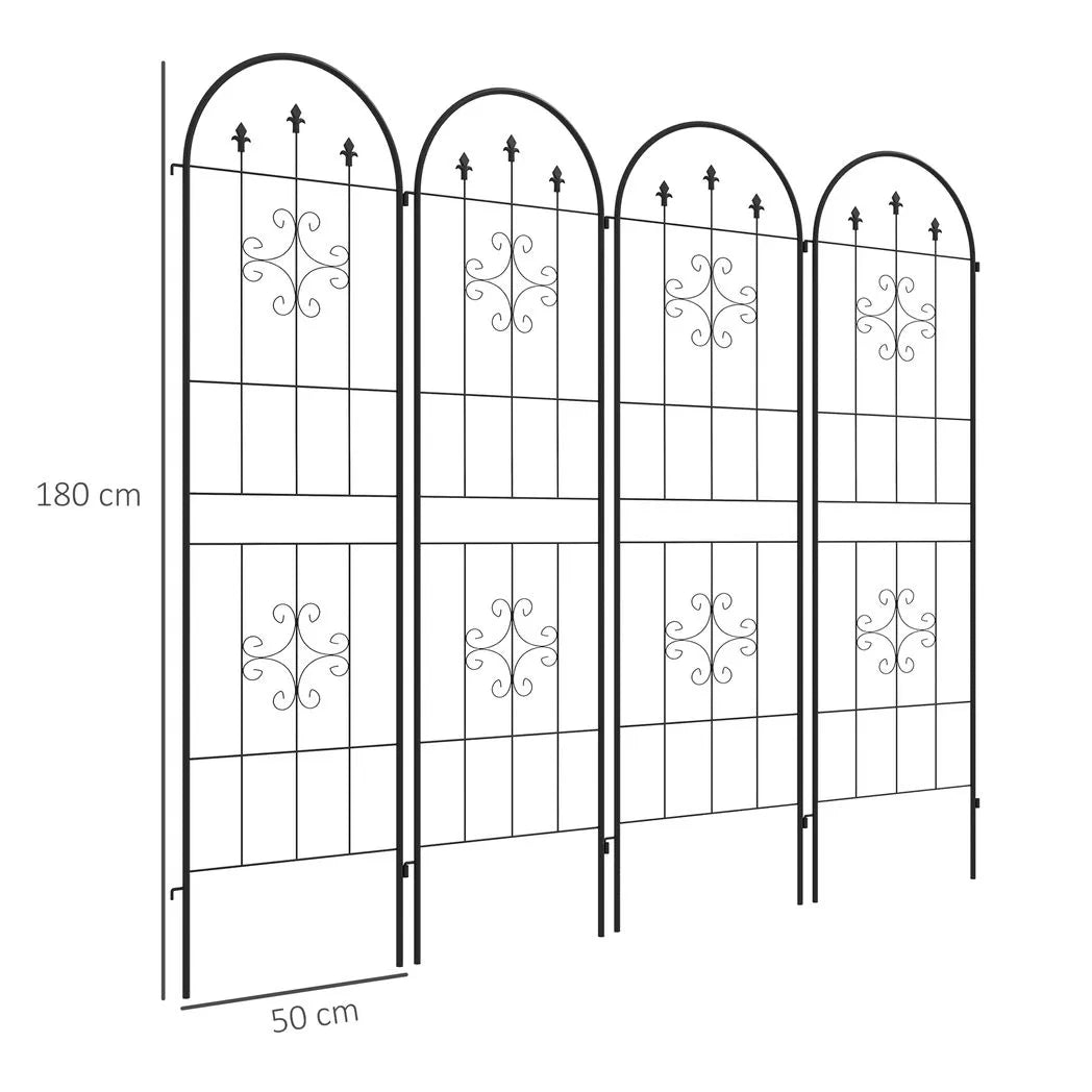 Outsunny Set of 4 Metal Garden Trellis Panels with Spiral Anchor Design, 180 x 50cm – Climbing Plant Support