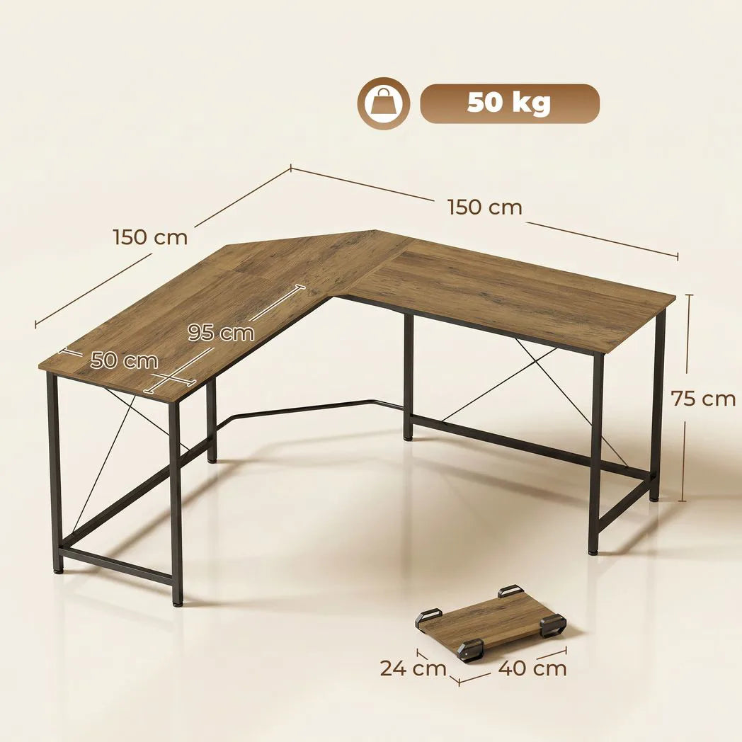 HOMCOM L-Shaped Corner Computer Desk with 3 Worktops, Wood-Effect Top – Home Office Gaming Workstation