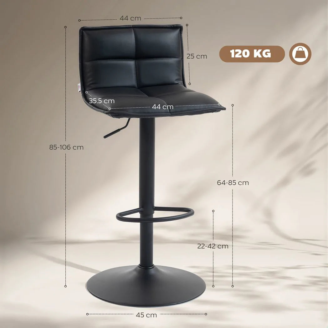 HOMCOM Set of 2 Faux Leather Swivel Bar Stools with Adjustable Height – Kitchen Island Breakfast Stools, Black