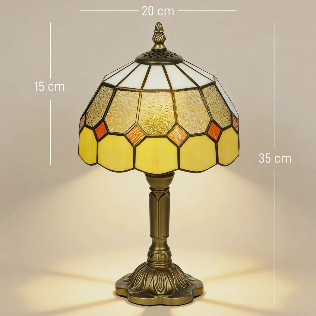 HOMCOM Handmade Art Deco Glass Table Lamp – White/Orange